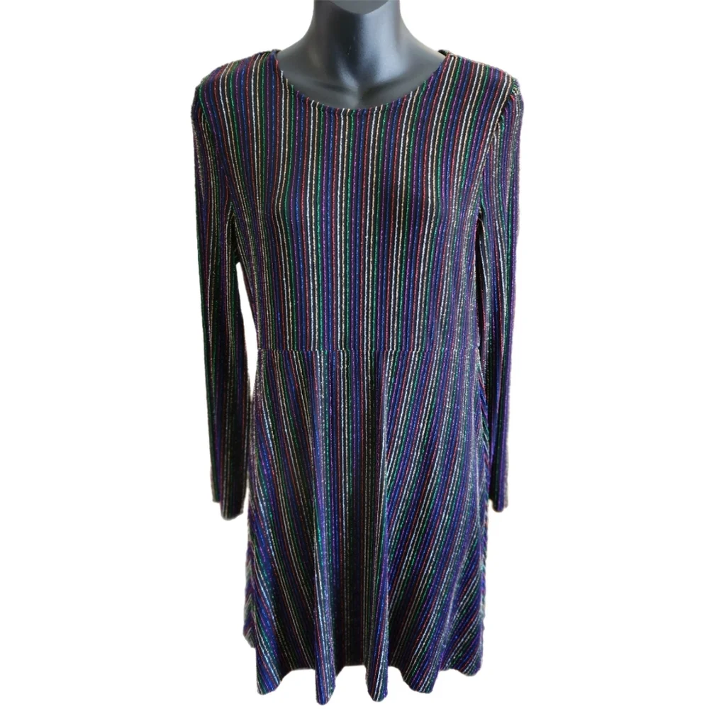 ZARA KNIT MULTI-COLORED METALLIC THREADS DESIGNER DRESS  SIZE M - Picture 2 of 4